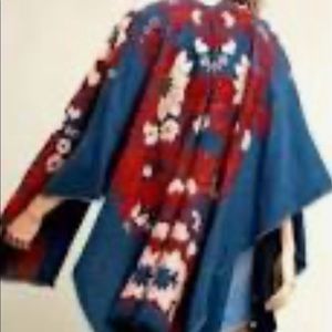 Anthropologie Ruana Folklore Floral Poncho Cape